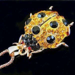 Cute Little LADYBUG Golden Crystal Body Black Crystal Head PENDANT NECKLACE